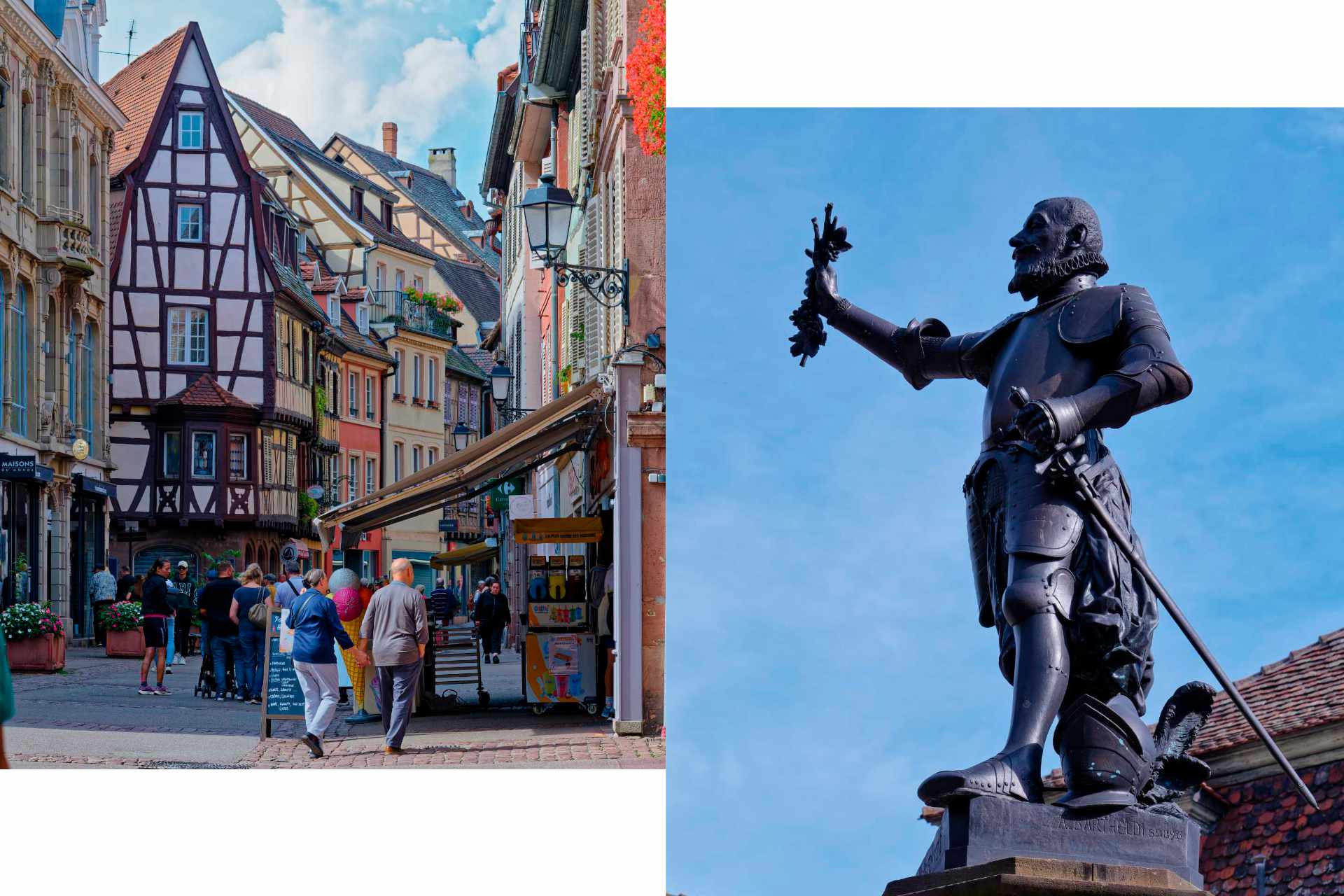 Colmar : statue et vieilles maisons