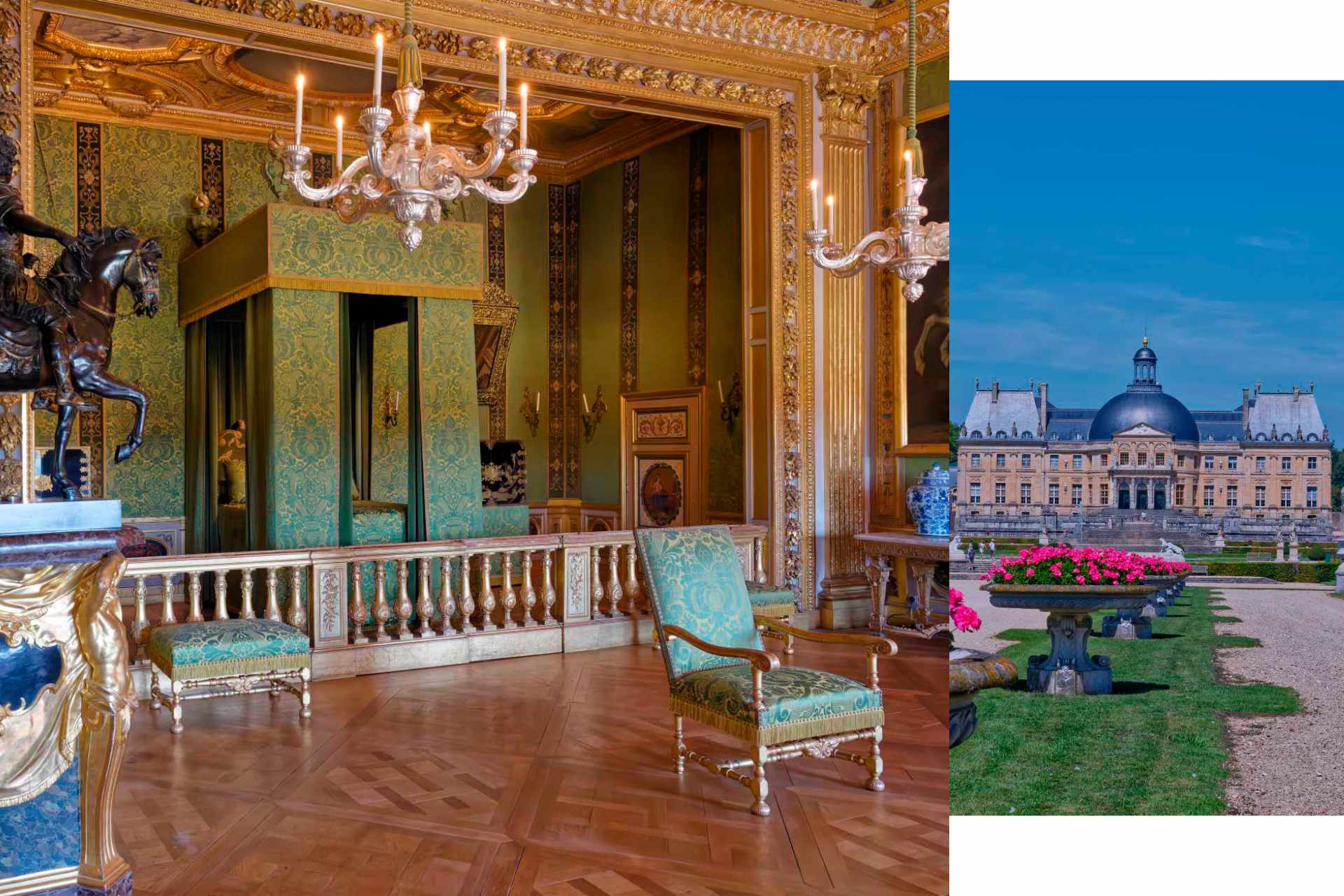 Vaux-le-Vicomte : chambre du Roi et jardin